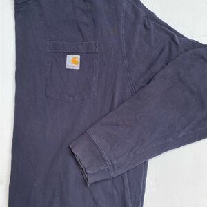 Carhartt Navy Blue Loose Fit Long Sleeve Tee with Chest Tag Print